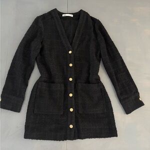 Zara Black Long Sleeve Dress with Gold Buttons